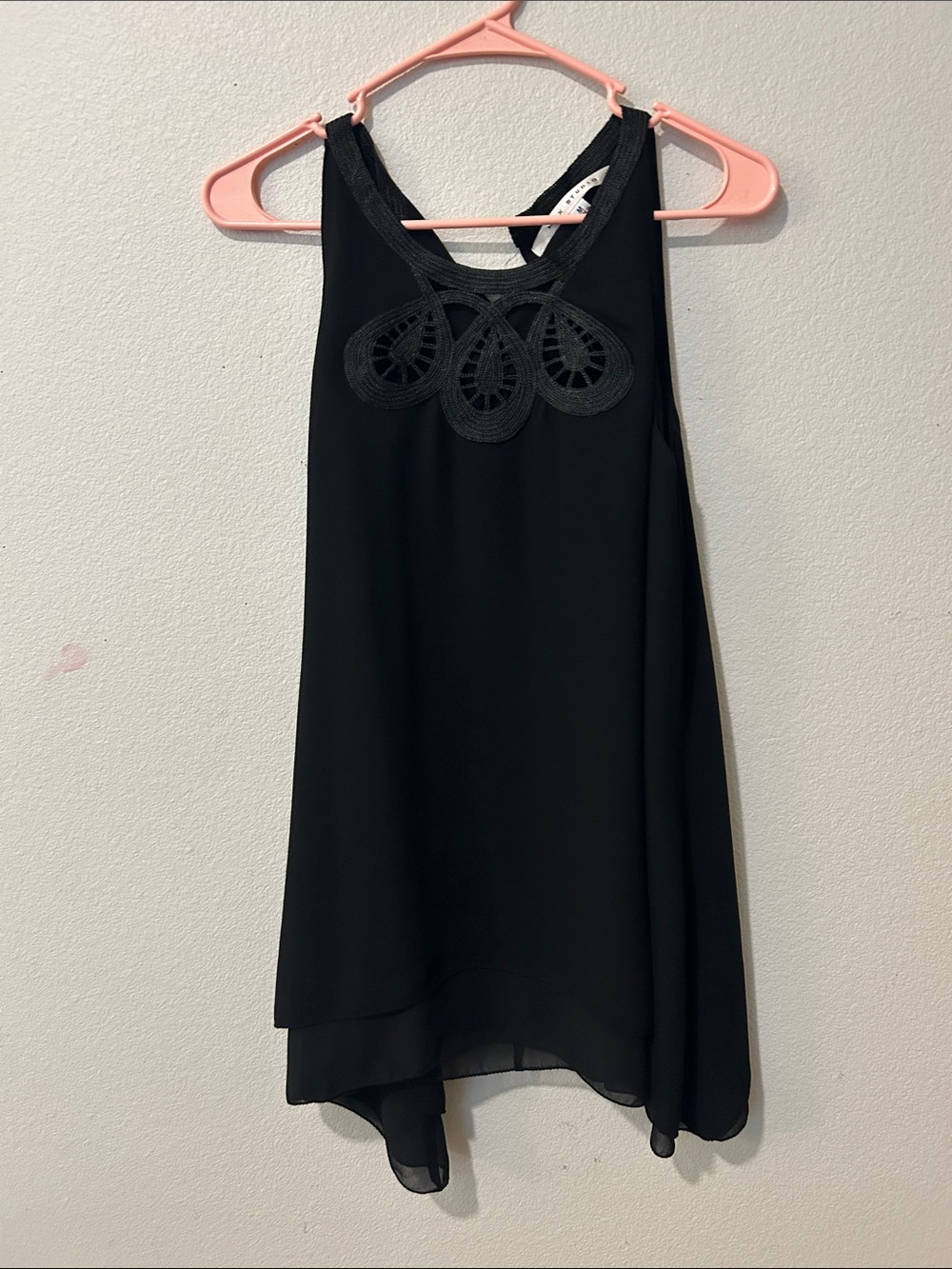 Max Studio Black Sleeveless Chiffon Tank with Crochet Neckline